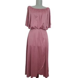 Vintage soft rose pink faux wrap cocktail dress, 1970s